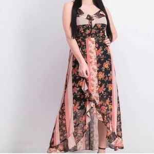 Kensie Floral High Low Dress in Pink and Black Size 6